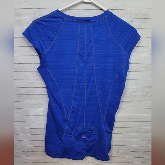 ATHLETA ROYAL BLUE SHORT SLEEVE QUARTER ZIP ATHLEISURE TOP, SZ MEDIUM - Picture 7 of 8